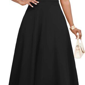 Womens Midi Dresses V Neck Cocktail Church Tea Dresses Short Sleeve A-Line Swing